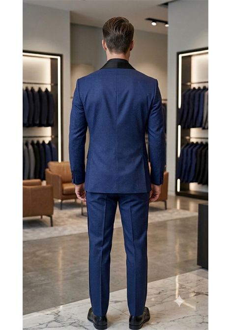 Abito Smoking Manuel Ritz Slim Fit in Lana Microlavorata Blu Notte con Rever Sciallato in Raso MANUEL RITZ | Abiti | 3030AR3139 21304988